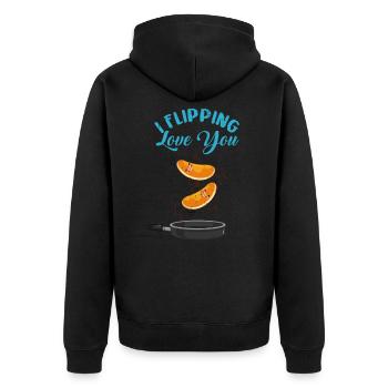Pancake - Unisex Premium Bio Zip Hoodie - Schwarz - Hinten - Nico (187cm)