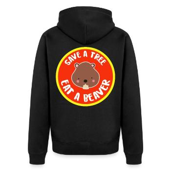 Bieber Bäume Umweltschutz süß Grillen Geschenkidee - Unisex Premium Bio Zip Hoodie - Schwarz - Hinten - Nico (187cm)