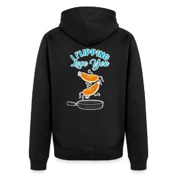 Pan Cake Pfannenkuchen Liebe Paar Geschenk - Unisex Premium Bio Zip Hoodie - Schwarz - Hinten - Nico (187cm)