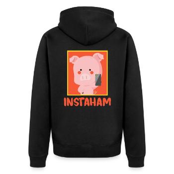 Instaham Schwein süß Insta Parodie Geschenkidee - Unisex Premium Bio Zip Hoodie - Schwarz - Hinten - Nico (187cm)