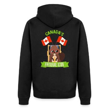Kanada Wahrzeichen Ahorn swag Geschenk Biber Bier - Unisex Premium Bio Zip Hoodie - Schwarz - Hinten - Nico (187cm)
