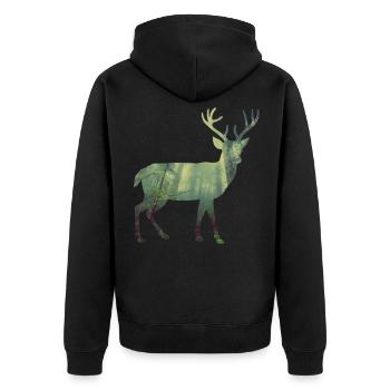 Hirsch - Unisex Premium Bio Zip Hoodie - Schwarz - Hinten - Nico (187cm)