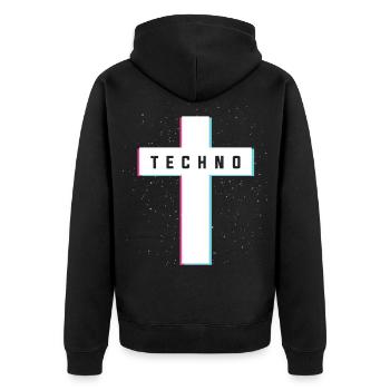 Techno Cross Rave 3D - Unisex Premium Organic Zip Hoodie - black - Back - Nico (187cm)