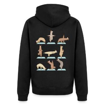 Alpaka Lama Yoga Sport Lustig Turnen Gymnastik - Unisex Premium Bio Zip Hoodie - Schwarz - Hinten - Nico (187cm)