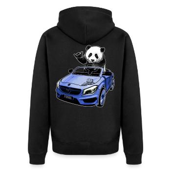 panda im auto geschenkidee - Unisex Premium Bio Zip Hoodie - Schwarz - Hinten - Nico (187cm)