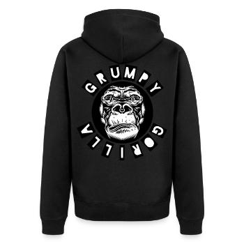 The Grumpy Gorilla - Unisex Premium Bio Zip Hoodie - Schwarz - Hinten - Nico (187cm)