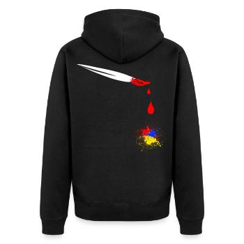 Pinsel mit Farbklecks weiss - Unisex Premium Bio Zip Hoodie - Schwarz - Hinten - Nico (187cm)