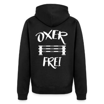 Oxer Frei Pferde Liebhaber Sport Springreiten - Unisex Premium Bio Zip Hoodie - Schwarz - Hinten - Nico (187cm)