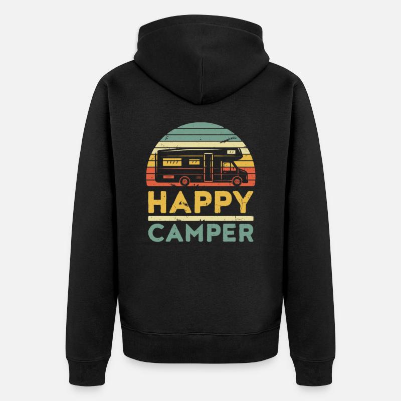HAPPY CAMPER - Unisex Premium Bio Zip Hoodie - Schwarz