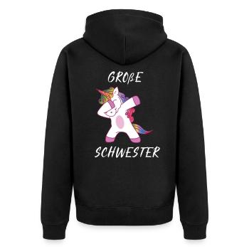 Große Schwester Einhorn Dab - Unisex Premium Bio Zip Hoodie - Schwarz - Hinten - Nico (187cm)