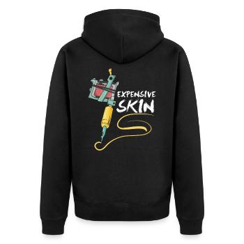 Expensive Skin / Tattoo Inked Tätowierer Geschenk - Unisex Premium Bio Zip Hoodie - Schwarz - Hinten - Nico (187cm)