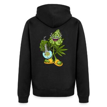 THC Maennchen Cannabis Marihuana CBD - Unisex Premium Bio Zip Hoodie - Schwarz - Hinten - Nico (187cm)