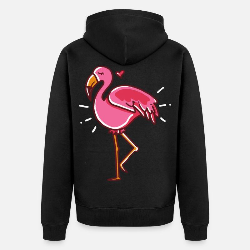 Flamingo Herz rosa Geschenk - Unisex Premium Bio Zip Hoodie - Schwarz