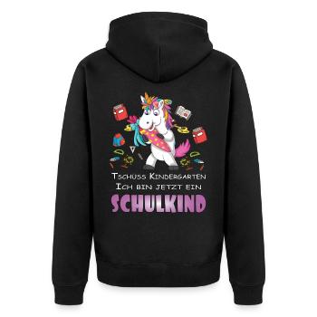 Schulkind Einhorn Einschulung Schultüte Geschenk - Unisex Premium Bio Zip Hoodie - Schwarz - Hinten - Nico (187cm)