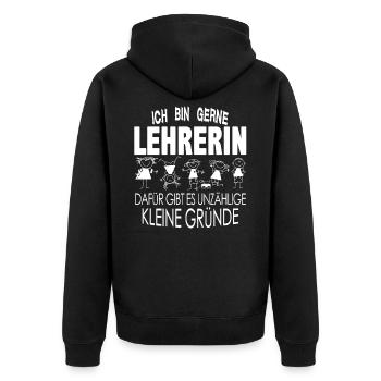 ICH BIN GERNE LEHRERIN - Unisex Premium Bio Zip Hoodie - Schwarz - Hinten - Nico (187cm)