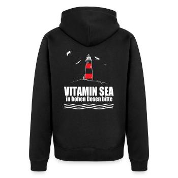 Vitamin Sea in hohen Dosen bitte - Unisex Premium Bio Zip Hoodie - Schwarz - Hinten - Nico (187cm)