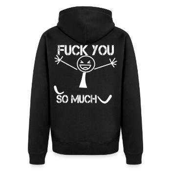Fuck you so much funny text - Unisex Premium Bio Zip Hoodie - Schwarz - Hinten - Nico (187cm)