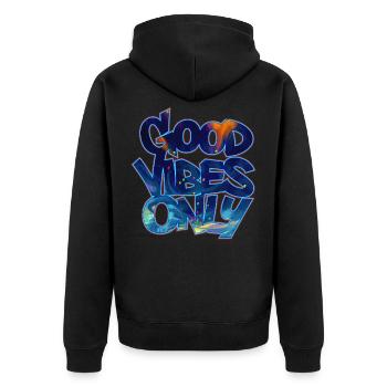 VIBES ONLY Graffiti - Unisex Premium Bio Zip Hoodie - Schwarz - Hinten - Nico (187cm)