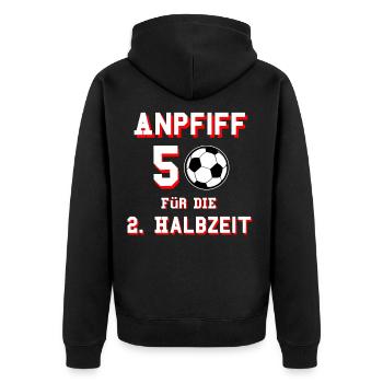 50. Geburtstag Fußball - Unisex Premium Bio Zip Hoodie - Schwarz - Hinten - Nico (187cm)