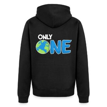 Only One Earth Planet - Unisex Premium Organic Zip Hoodie - black - Back - Nico (187cm)