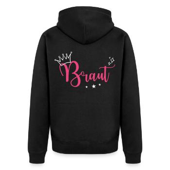 Braut Bride to be Krone Sterne Pink JGA - Unisex Premium Bio Zip Hoodie - Schwarz - Hinten - Nico (187cm)