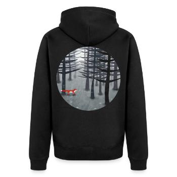 Der Fuchs und der Wald - Unisex Premium Bio Zip Hoodie - Schwarz - Hinten - Nico (187cm)