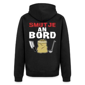 Smutje an Bord - seemännisches Design - Unisex Premium Bio Zip Hoodie - Schwarz - Hinten - Nico (187cm)