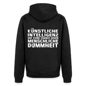 Künstliche Intelligenz vs. Menschliche Dummheit - Unisex Premium Bio Zip Hoodie - Schwarz - Hinten - Nico (187cm)