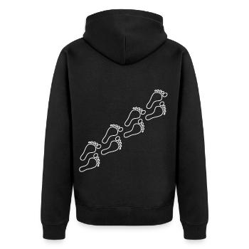 Weisse Fußabdrücke - Unisex Premium Bio Zip Hoodie - Schwarz - Hinten - Nico (187cm)