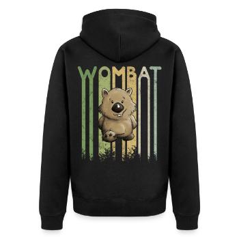 Funky retro wombat lettering cartoon marsupial - Unisex Premium Organic Zip Hoodie - black - Back - Nico (187cm)