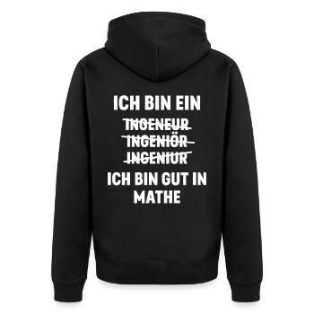Ingenieur Witz lustig - Unisex Premium Bio Zip Hoodie - Schwarz - Hinten - Nico (187cm)