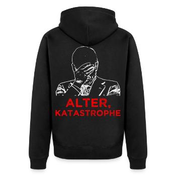 Alter Katastrophe - Unisex Premium Bio Zip Hoodie - Schwarz - Hinten - Nico (187cm)