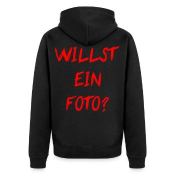 Willst Ein Foto - Unisex Premium Bio Zip Hoodie - Schwarz - Hinten - Nico (187cm)