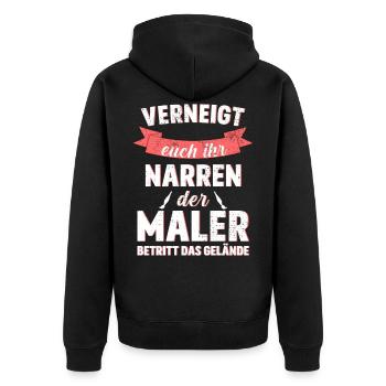 Verneigt euch Maler Spruch - Unisex Premium Bio Zip Hoodie - Schwarz - Hinten - Nico (187cm)