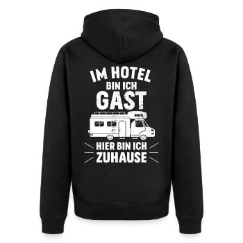 Zuhause Wohnmobil - Unisex Premium Bio Zip Hoodie - Schwarz - Hinten - Nico (187cm)