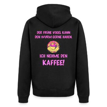 Lustiger Kaffee Spruch Kaffeetasse kaffee - Unisex Premium Bio Zip Hoodie - Schwarz - Hinten - Nico (187cm)
