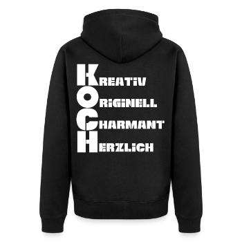 Koch - Unisex Premium Bio Zip Hoodie - Schwarz - Hinten - Nico (187cm)