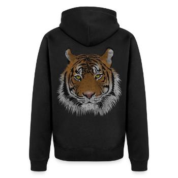 Vintage Tigerkopf - Unisex Premium Bio Zip Hoodie - Schwarz - Hinten - Nico (187cm)