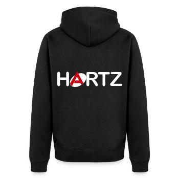 arbeitsamt arbeitslos hartz 4 - Unisex Premium Bio Zip Hoodie - Schwarz - Hinten - Nico (187cm)