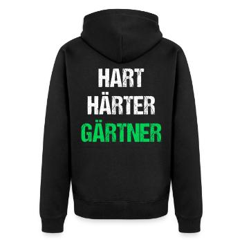 Hart Härter Gärtner - Unisex Premium Bio Zip Hoodie - Schwarz - Hinten - Nico (187cm)