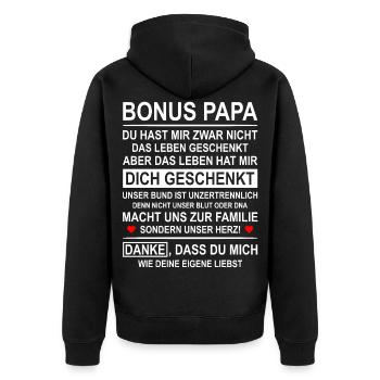 Bonus Papa Geschenk von Tochter - Unisex Premium Bio Zip Hoodie - Schwarz - Hinten - Nico (187cm)