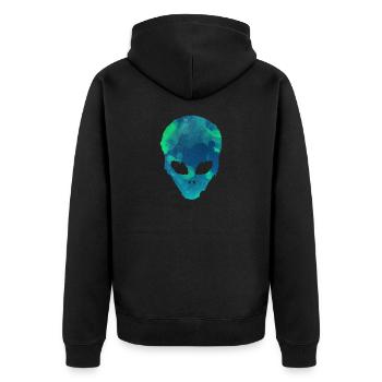 Alien Gesicht UFO Weltall Space außerirdisch - Unisex Premium Bio Zip Hoodie - Schwarz - Hinten - Nico (187cm)
