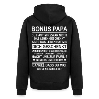 Bonus Papa Stiefvater Stiefkind Danke Geschenk - Unisex Premium Bio Zip Hoodie - Schwarz - Hinten - Nico (187cm)