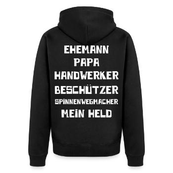 Ehemann Papa Handwerker Spinnenwegmacher Mein Held - Unisex Premium Bio Zip Hoodie - Schwarz - Hinten - Nico (187cm)