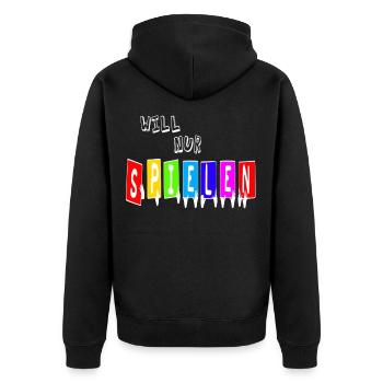will nur spielen weiss - Unisex Premium Bio Zip Hoodie - Schwarz - Hinten - Nico (187cm)