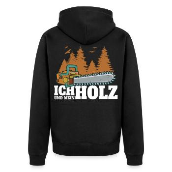 ich und mein Holz - Kettensägen Holz Holzfäller - Unisex Premium Bio Zip Hoodie - Schwarz - Hinten - Nico (187cm)