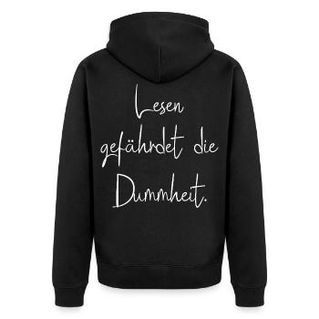 Lesen Gefährdet Die Dummheit - Unisex Premium Bio Zip Hoodie - Schwarz - Hinten - Nico (187cm)