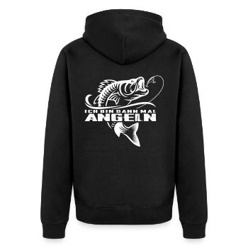 Ich bin dann mal Angeln. Lustiger Spruch Angler - Unisex Premium Bio Zip Hoodie - Schwarz - Hinten - Nico (187cm)