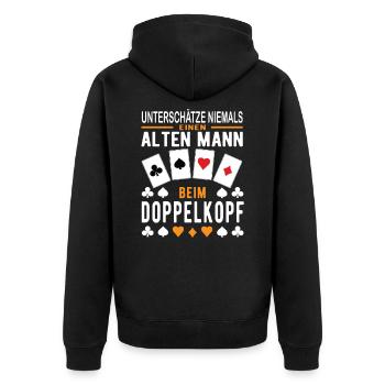 Doppelkopf Alter Mann - Unisex Premium Bio Zip Hoodie - Schwarz - Hinten - Nico (187cm)