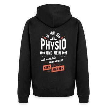 Ja ich bin Physio nein nicht ansehen - Unisex Premium Bio Zip Hoodie - Schwarz - Hinten - Nico (187cm)